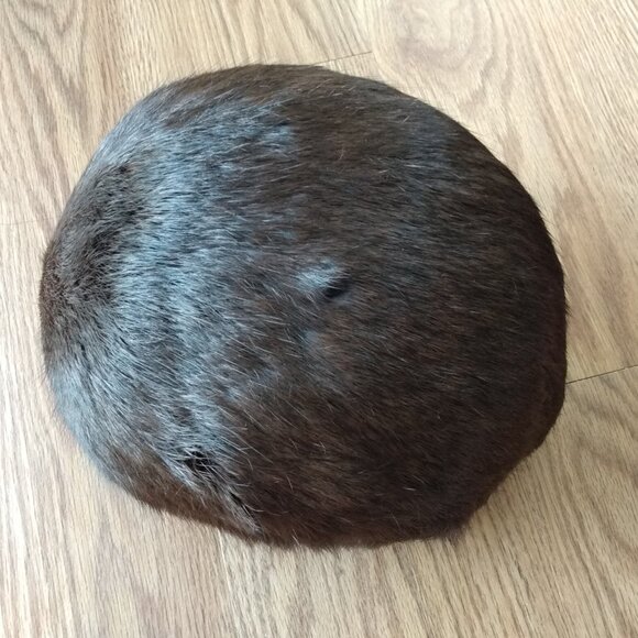 Vintage Fur Hat with Satin Band, Faux Pearl Accent and Union Label - Picture 9 of 15